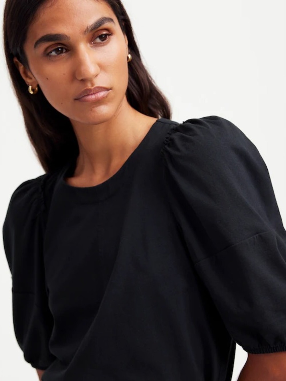 Madewell Black Puff Sleeve Tee Size S Cotton Crewneck Easy Fit Chic Minimalist - Picture 2 of 11